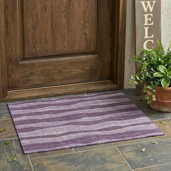 Lilac And Purple Striped Washable Indoor Outdoor Area Rug Photo 1