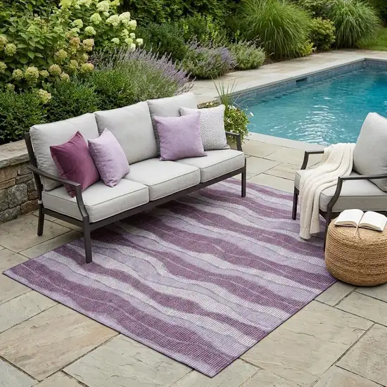 Lilac And Purple Striped Washable Indoor Outdoor Area Rug Photo 1