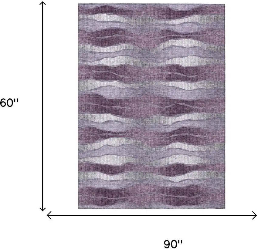 Lilac And Purple Striped Washable Indoor Outdoor Area Rug Photo 5