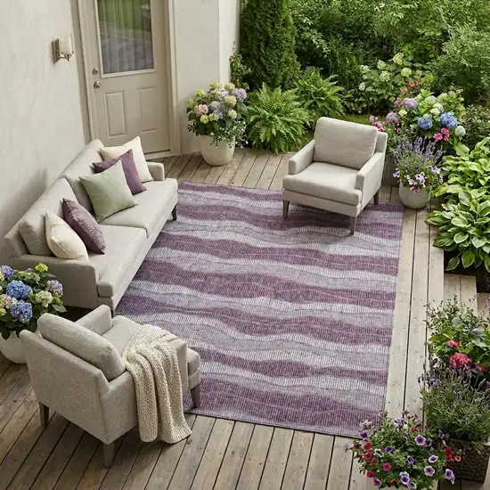 Lilac And Purple Striped Washable Indoor Outdoor Area Rug Photo 1