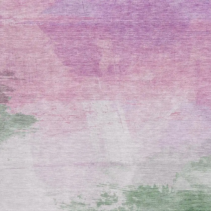 Lilac Green And Pink Abstract Washable Area Rug With UV Protection Photo 2