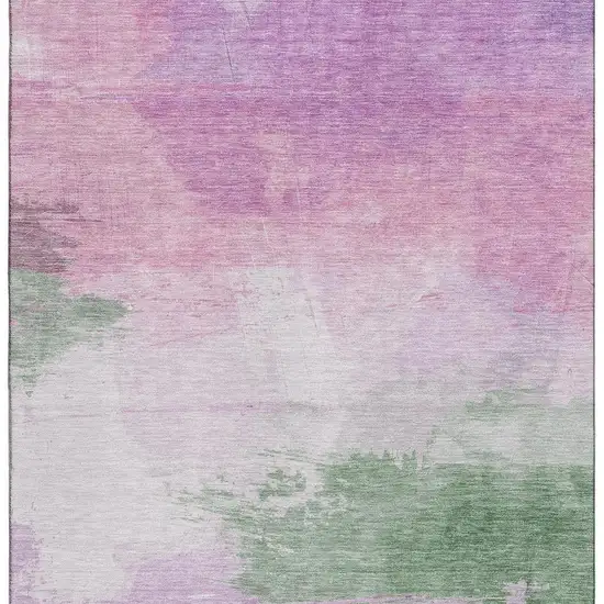 Lilac Green And Pink Abstract Washable Area Rug With UV Protection Photo 2