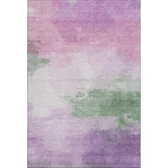 Lilac Green And Pink Abstract Washable Area Rug With UV Protection Photo 1