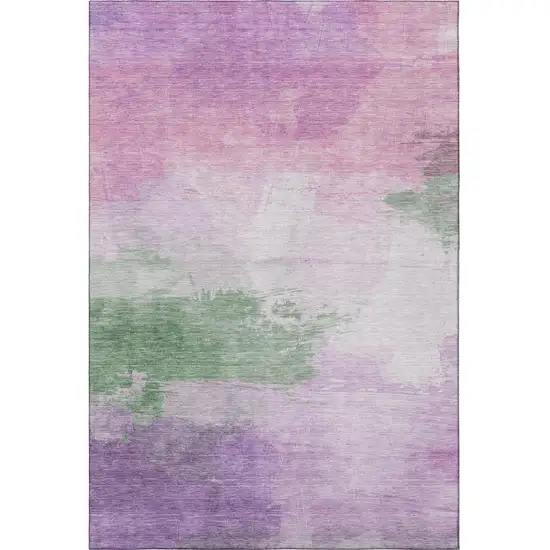 Lilac Green And Pink Abstract Washable Area Rug With UV Protection Photo 3