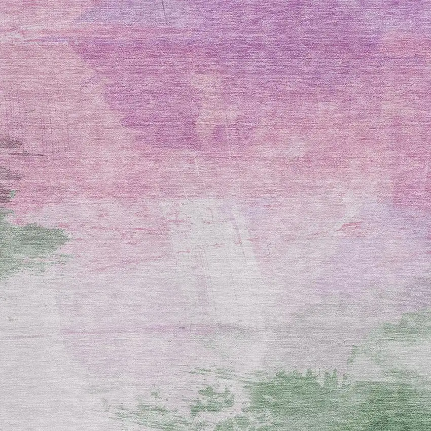 Lilac Green And Pink Abstract Washable Area Rug With UV Protection Photo 2