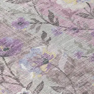 Photo of Lilac Ivory And Beige Floral Washable Indoor Outdoor Area Rug