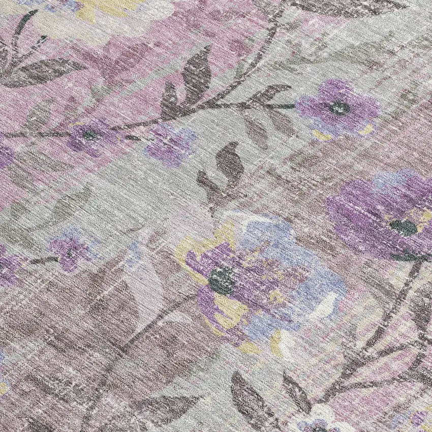 Lilac Ivory And Beige Floral Washable Indoor Outdoor Area Rug Photo 2
