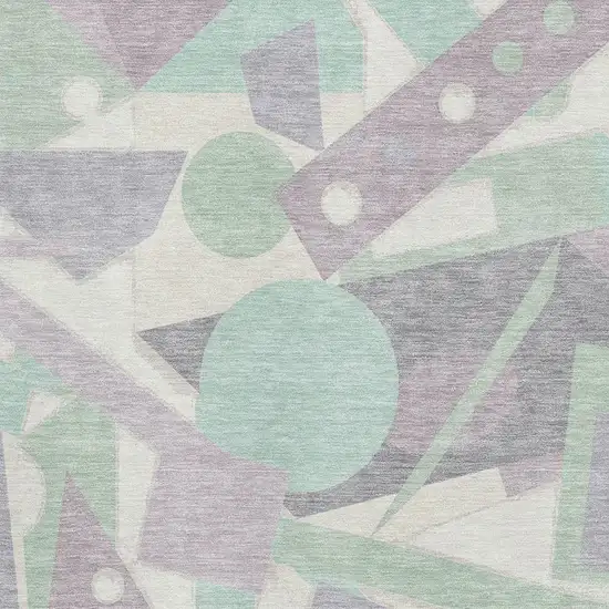 Lilac Mint Green And Ivory Geometric Washable Area Rug With UV Protection Photo 2