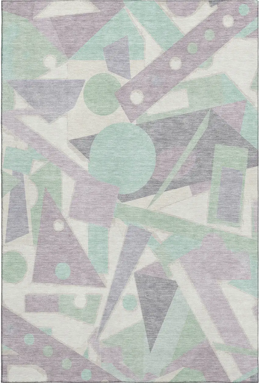 Lilac Mint Green And Ivory Geometric Washable Area Rug With UV Protection Photo 1