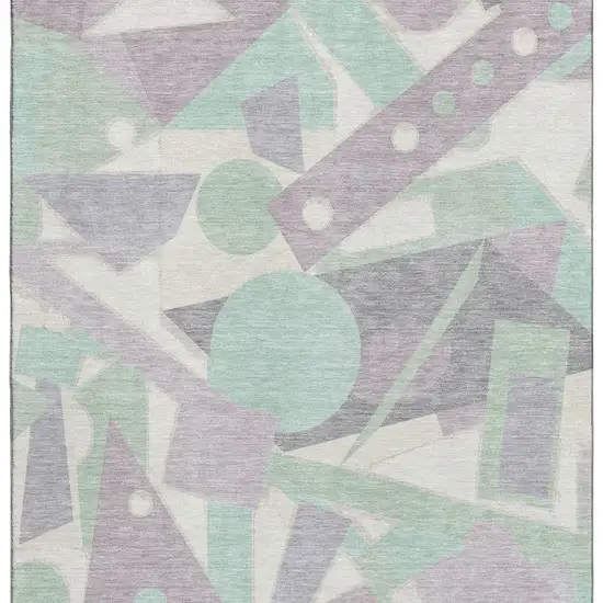 Lilac Mint Green And Ivory Geometric Washable Area Rug With UV Protection Photo 3