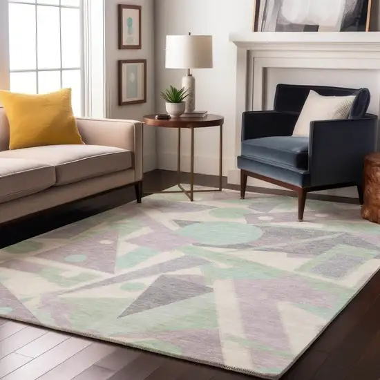 Lilac Mint Green And Ivory Geometric Washable Area Rug With UV Protection Photo 5