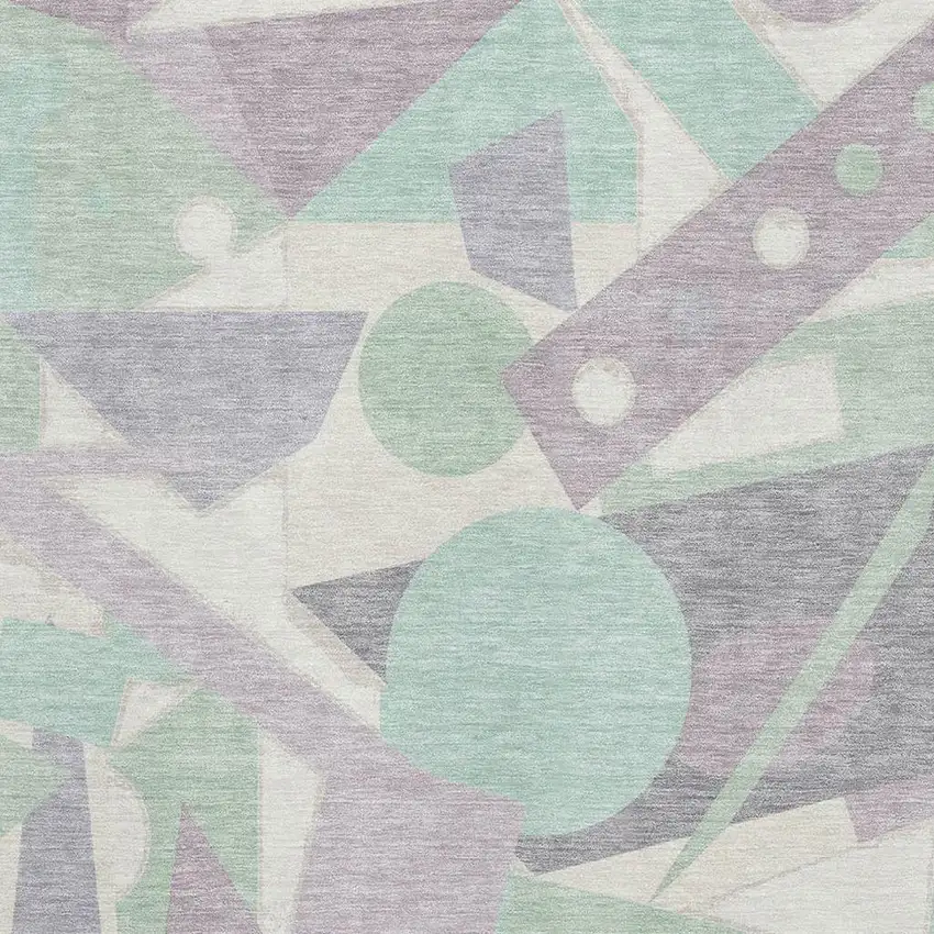 Lilac Mint Green And Ivory Geometric Washable Area Rug With UV Protection Photo 2