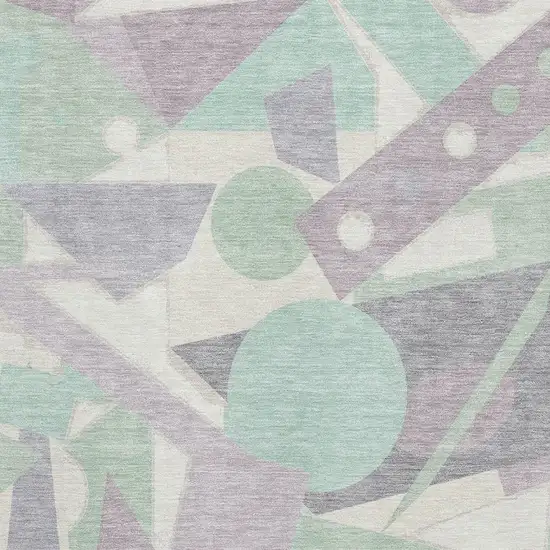 Lilac Mint Green And Ivory Geometric Washable Area Rug With UV Protection Photo 2