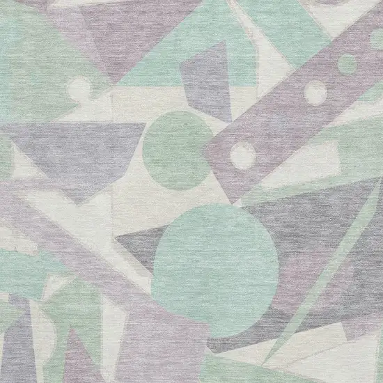 Lilac Mint Green And Ivory Geometric Washable Area Rug With UV Protection Photo 2