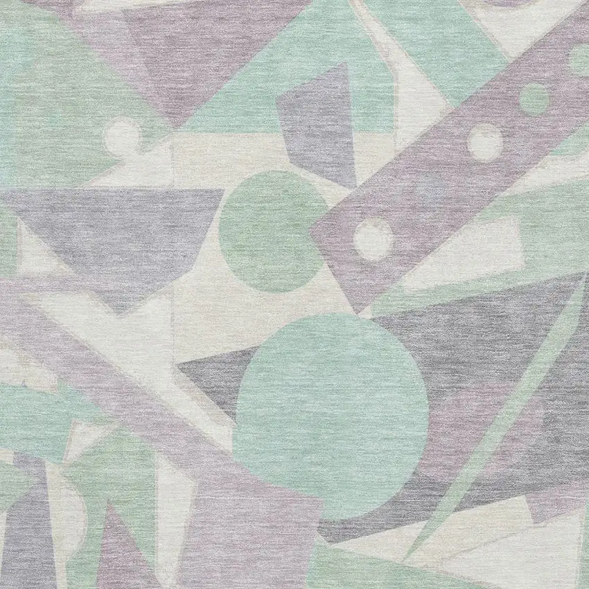 Lilac Mint Green And Ivory Geometric Washable Area Rug With UV Protection Photo 2