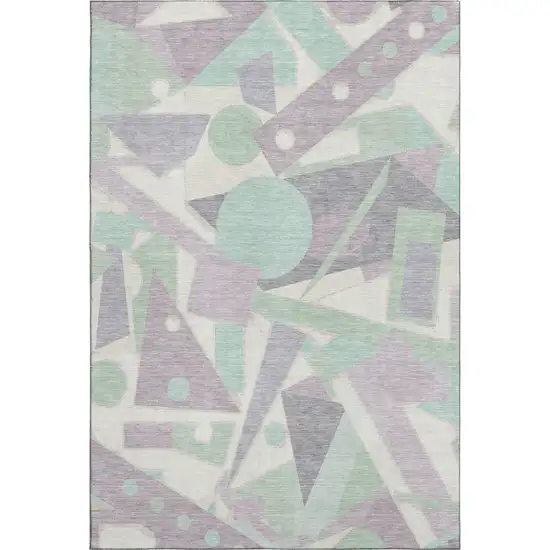 Lilac Mint Green And Ivory Geometric Washable Area Rug With UV Protection Photo 1