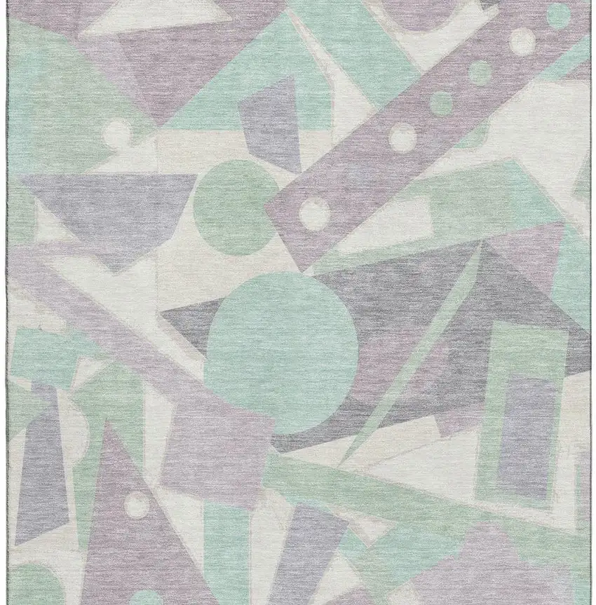 Lilac Mint Green And Ivory Geometric Washable Area Rug With UV Protection Photo 3