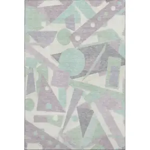 Photo of Lilac Mint Green And Ivory Geometric Washable Area Rug With UV Protection