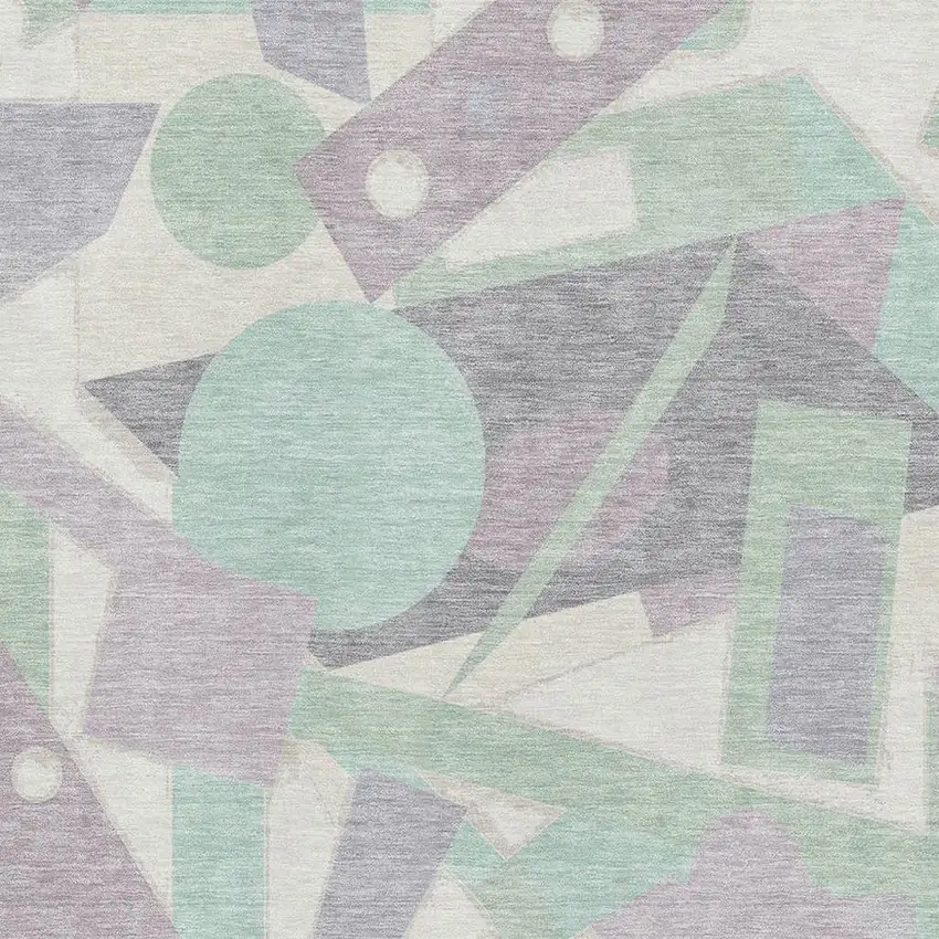 Lilac Mint Green And Ivory Geometric Washable Area Rug With UV Protection Photo 2