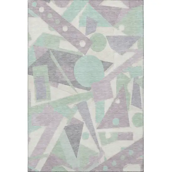 Lilac Mint Green And Ivory Geometric Washable Area Rug With UV Protection Photo 3