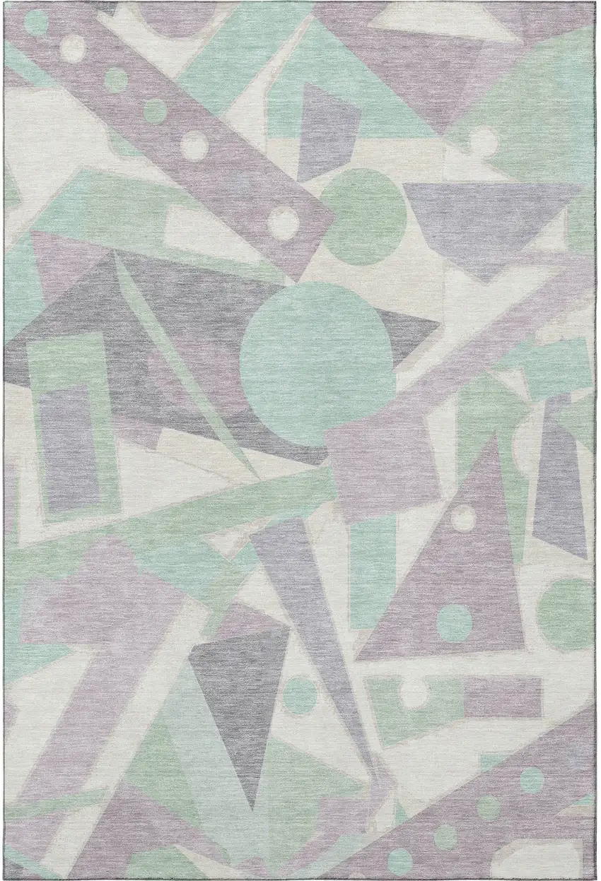 Lilac Mint Green And Ivory Geometric Washable Area Rug With UV Protection Photo 3