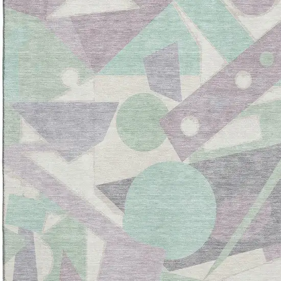 Lilac Mint Green And Ivory Geometric Washable Area Rug With UV Protection Photo 2