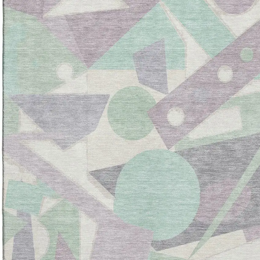 Lilac Mint Green And Ivory Geometric Washable Area Rug With UV Protection Photo 2