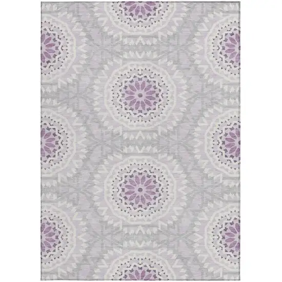 Lilac Purple And Ivory Floral Medallion Washable Indoor Outdoor Area Rug Photo 5