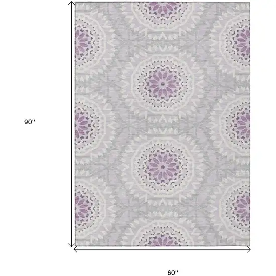 Lilac Purple And Ivory Floral Medallion Washable Indoor Outdoor Area Rug Photo 3