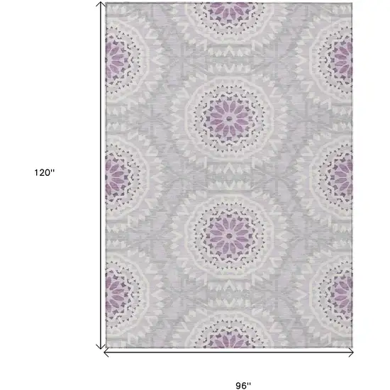 Lilac Purple And Ivory Floral Medallion Washable Indoor Outdoor Area Rug Photo 3