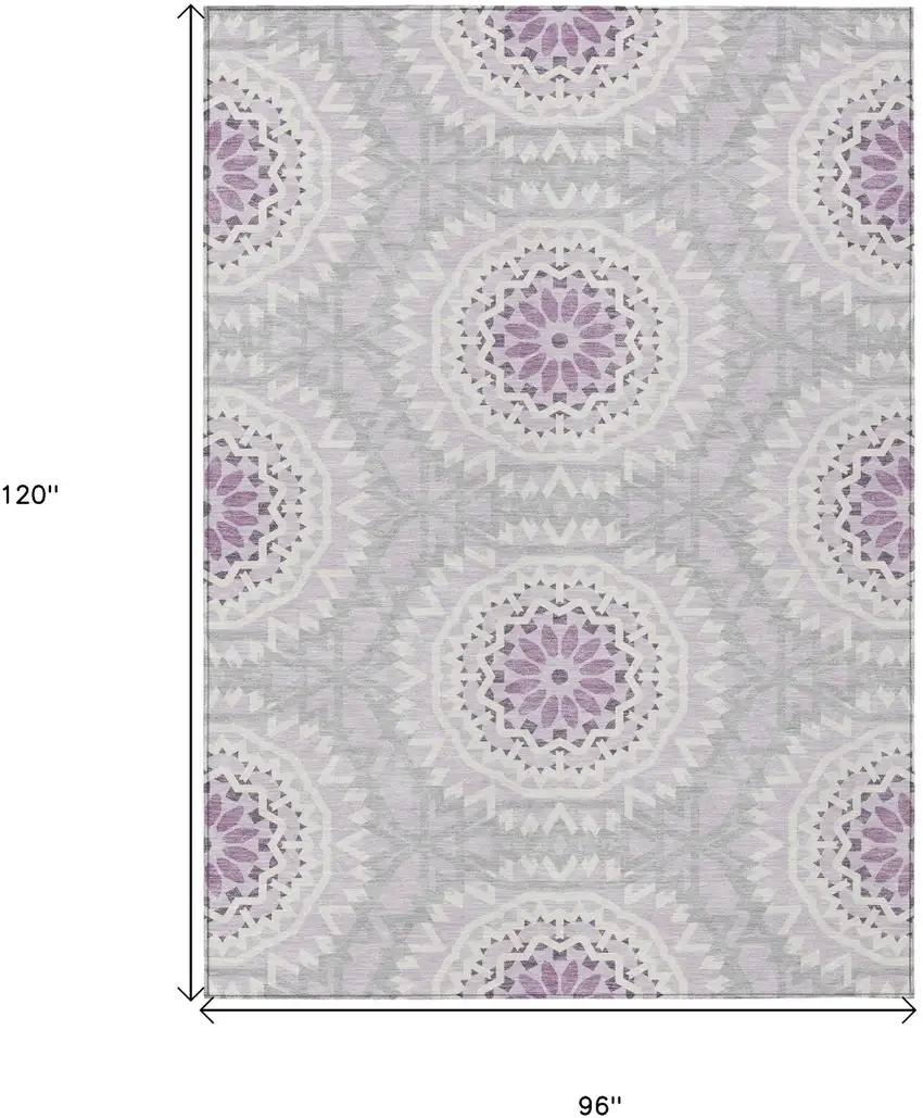 Lilac Purple And Ivory Floral Medallion Washable Indoor Outdoor Area Rug Photo 3