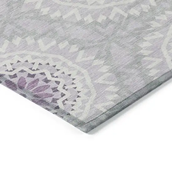 Lilac Purple And Ivory Floral Medallion Washable Indoor Outdoor Area Rug Photo 4