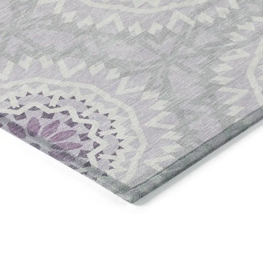 Lilac Purple And Ivory Floral Medallion Washable Indoor Outdoor Area Rug Photo 4
