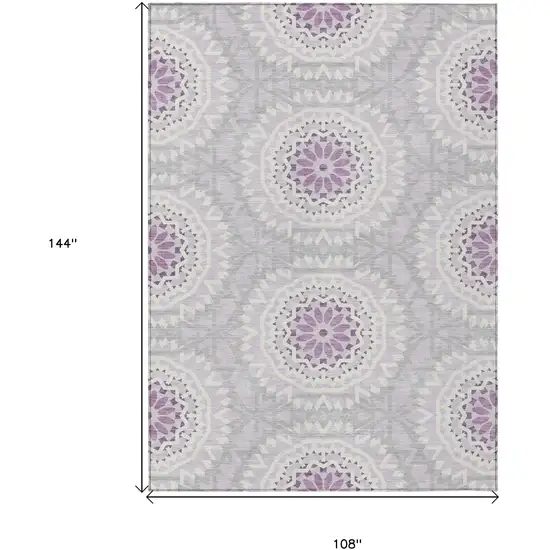 Lilac Purple And Ivory Floral Medallion Washable Indoor Outdoor Area Rug Photo 3