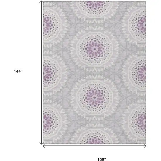 Lilac Purple And Ivory Floral Medallion Washable Indoor Outdoor Area Rug Photo 3