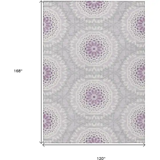 Lilac Purple And Ivory Floral Medallion Washable Indoor Outdoor Area Rug Photo 3