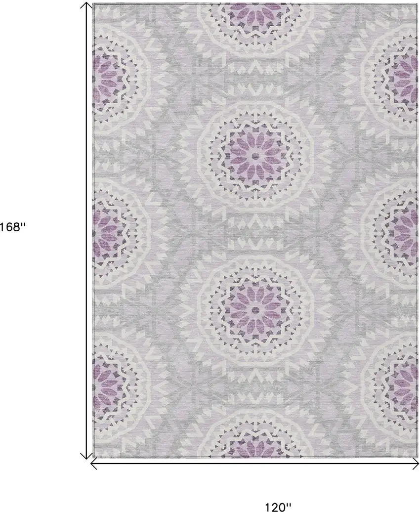 Lilac Purple And Ivory Floral Medallion Washable Indoor Outdoor Area Rug Photo 3