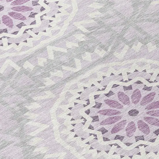 Lilac Purple And Ivory Floral Medallion Washable Indoor Outdoor Area Rug Photo 6