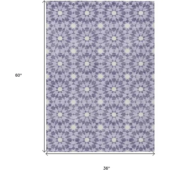Lilac Purple And Ivory Floral Medallion Washable Indoor Outdoor Area Rug Photo 9