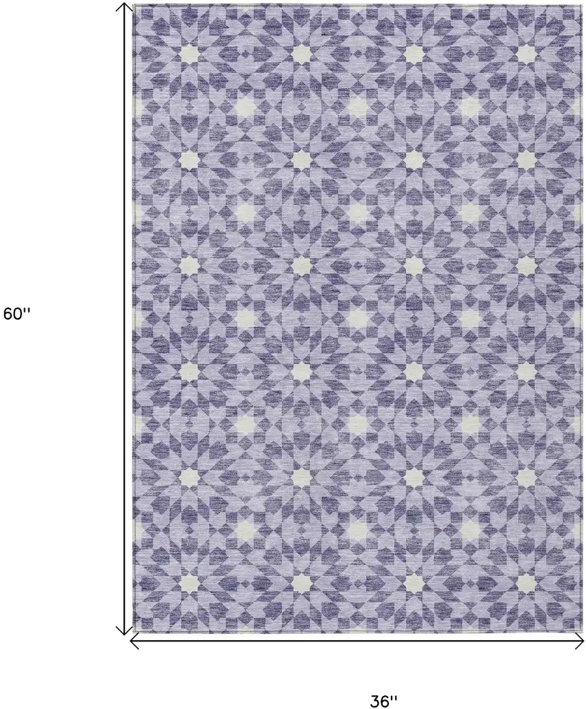 Lilac Purple And Ivory Floral Medallion Washable Indoor Outdoor Area Rug Photo 9
