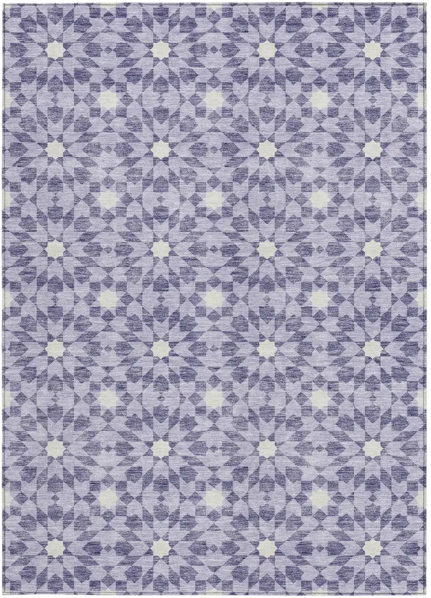 Lilac Purple And Ivory Floral Medallion Washable Indoor Outdoor Area Rug Photo 5
