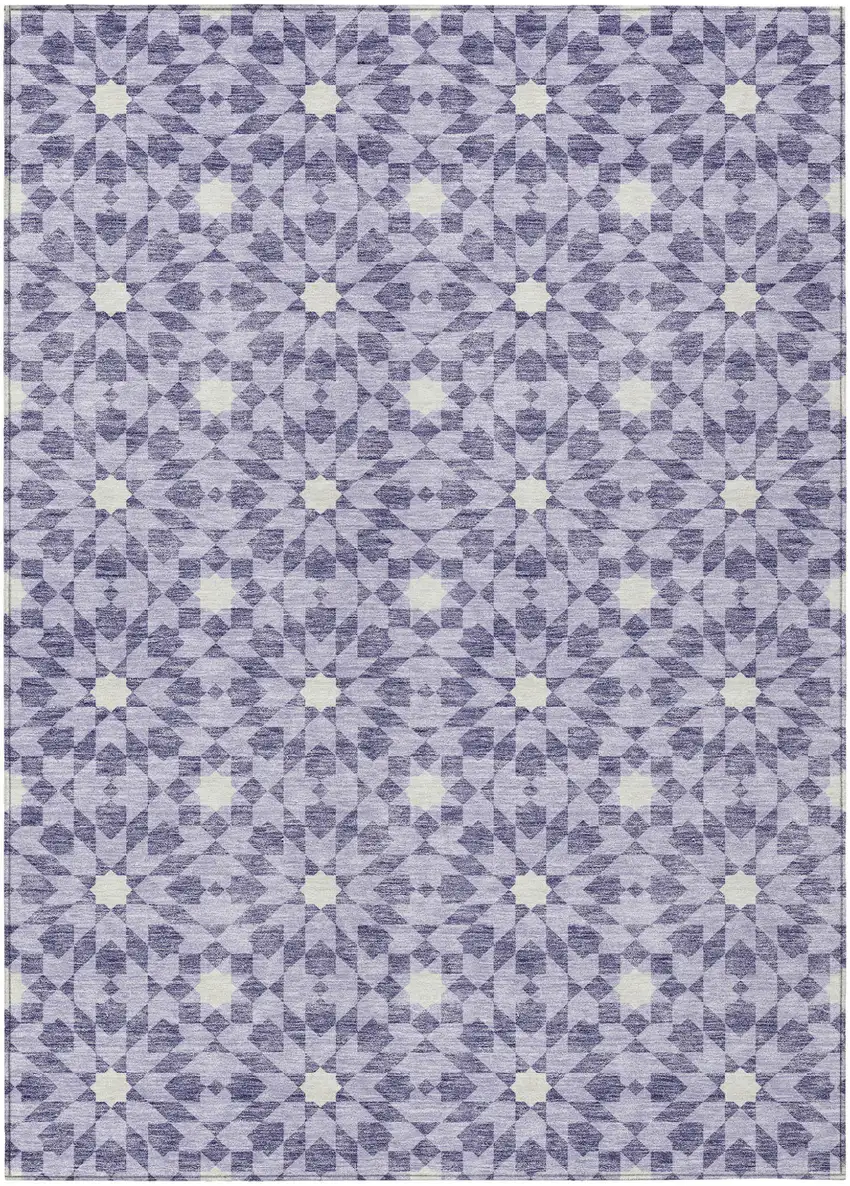Lilac Purple And Ivory Floral Medallion Washable Indoor Outdoor Area Rug Photo 1