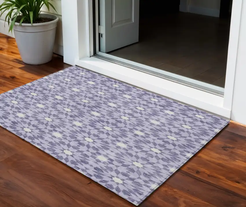 Lilac Purple And Ivory Floral Medallion Washable Indoor Outdoor Area Rug Photo 1