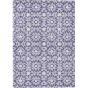 Photo of Lilac Purple And Ivory Floral Medallion Washable Indoor Outdoor Area Rug