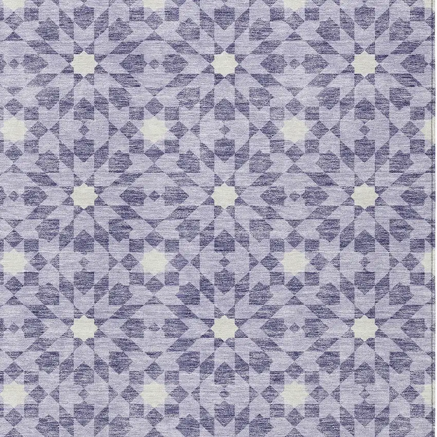 Lilac Purple And Ivory Floral Medallion Washable Indoor Outdoor Area Rug Photo 4