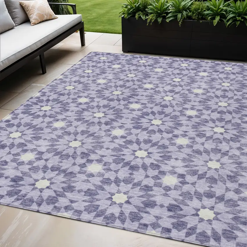 Lilac Purple And Ivory Floral Medallion Washable Indoor Outdoor Area Rug Photo 1