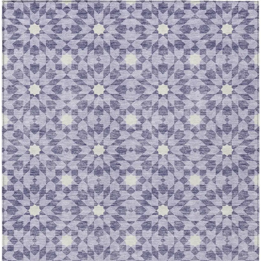 Lilac Purple And Ivory Floral Medallion Washable Indoor Outdoor Area Rug Photo 5