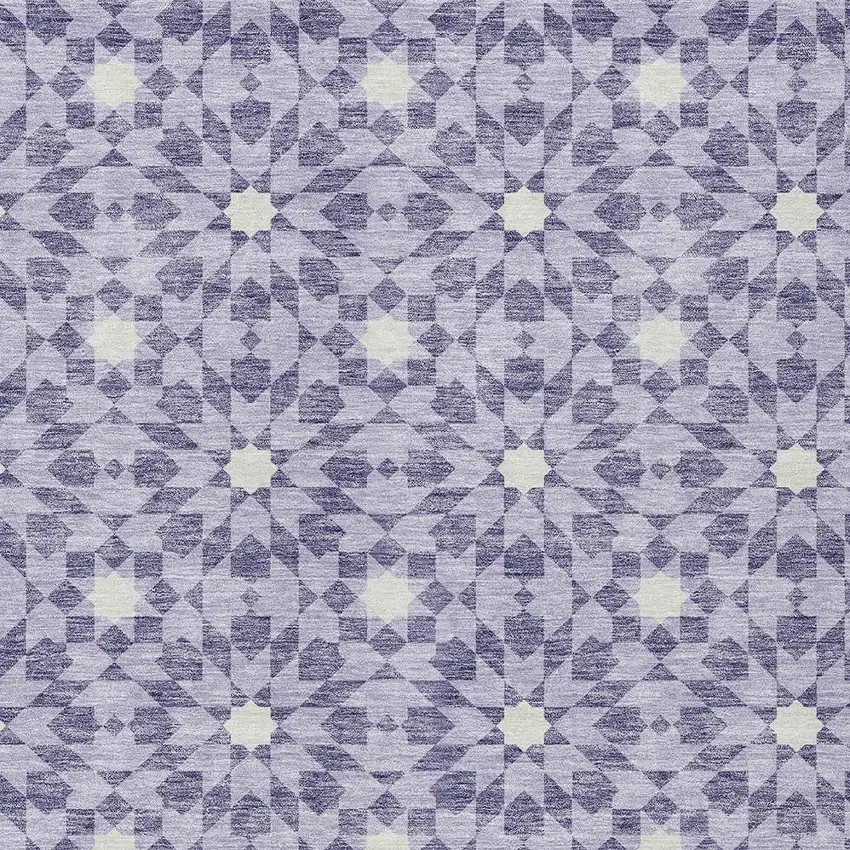 Lilac Purple And Ivory Floral Medallion Washable Indoor Outdoor Area Rug Photo 4