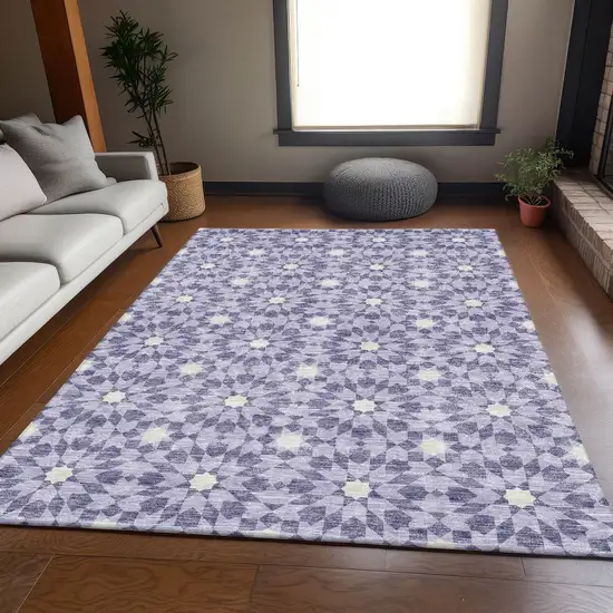 Lilac Purple And Ivory Floral Medallion Washable Indoor Outdoor Area Rug Photo 7