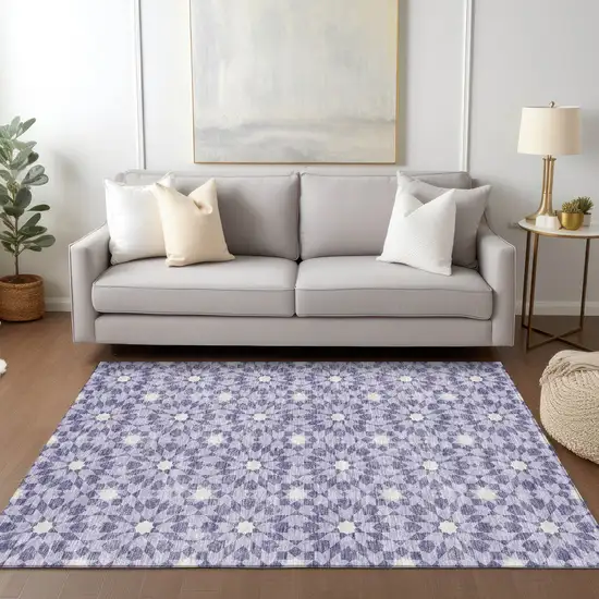 Lilac Purple And Ivory Floral Medallion Washable Indoor Outdoor Area Rug Photo 8
